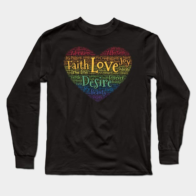 LGBTQ Pride Word Cloud Art Heart Long Sleeve T-Shirt by ckandrus